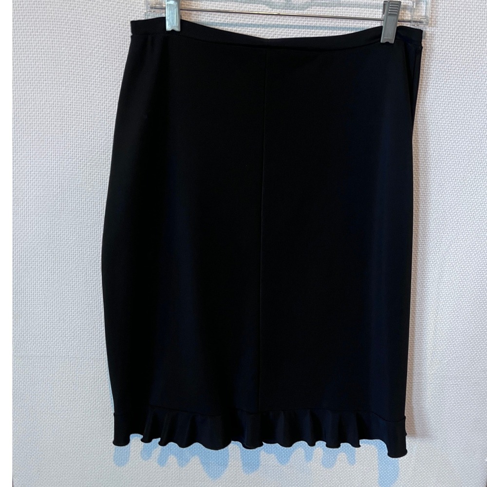 Frazier Lawrence Black Ruffle Hem Pencil Skirt Mid Length Stretch Officecore